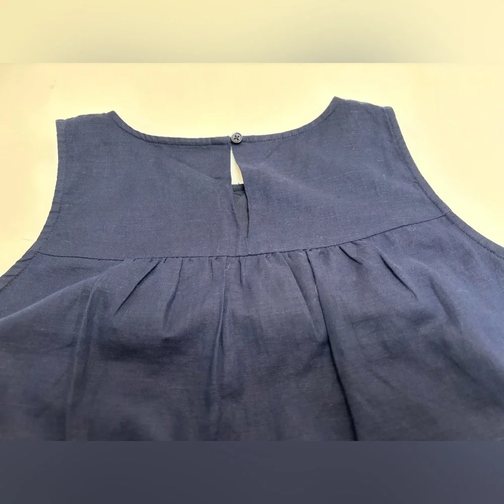 J Crew linen embroidered shift‎ dress, navy and green, with pockets XS, bohemian